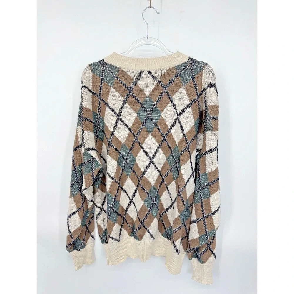 Vintage Van Heusen 417 Argyle 100% Cotton Sweater Size XL Grandpa Retro Academia - Picture 3 of 4